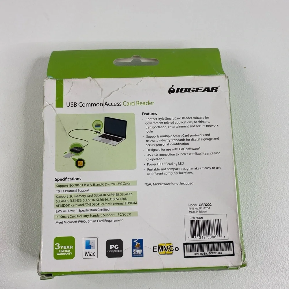 IOGEAR Smart Universal Portable USB Common Access Card Reader GSR202
